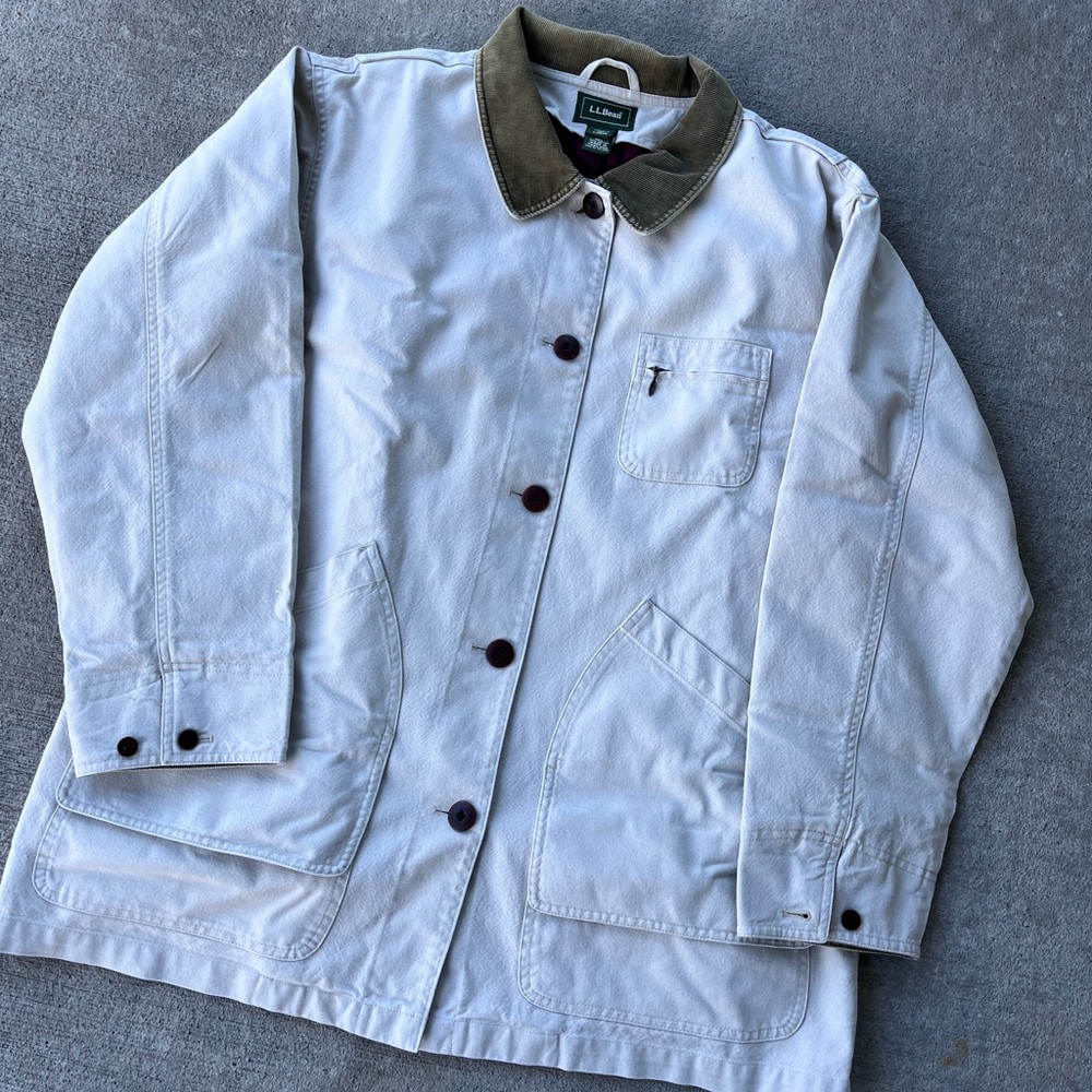 Vintage 90s LLbean flannel lined barn chore jacket coat tan - Picture 2 of 4